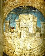 Piero della Francesca detail of the castle from st sigismund and sigismondo France oil painting artist
